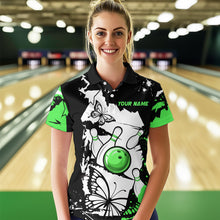 Load image into Gallery viewer, Custom Green Butterflies Bowling Shirt for Men Women Team Bowling Polo&amp;Quater Zip MBL76