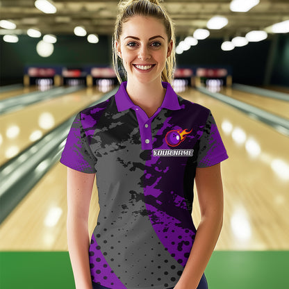 Fire Bowling Shirt Custom Purple Bowling Jersey for Men Women with Team Name MBL63