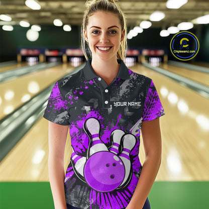 Purple Watercolor Bowling Shirts for Women Men Custom Team Bowling Polo&1/4 Zip Shirt MBL110
