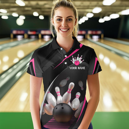 Pink Bowling Shirts for Men Women Team Custom Bowling Polo & Quarter Zip Shirt MBL71