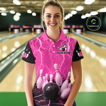 Load image into Gallery viewer, Pink Thunder Lightning &amp; Lava Bowling Shirt for Men Women Team Bowling Jersey MBL92