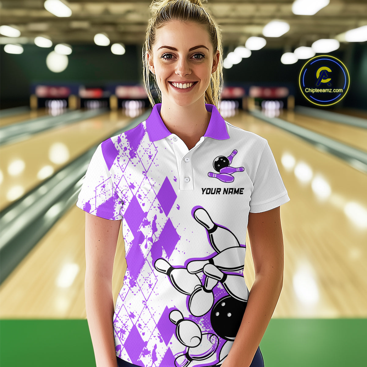 Purple Vintage Bowling Custom Women Bowling Shirt Polo & Quarter-Zip Bowling Team Jerseys HNT68