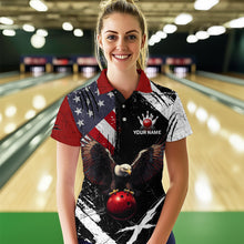 Load image into Gallery viewer, US Flag Eagle Custom Name Bowling Team Shirts For Women Bowling League Polo &amp; 1/4 Zip Shirt HNT06