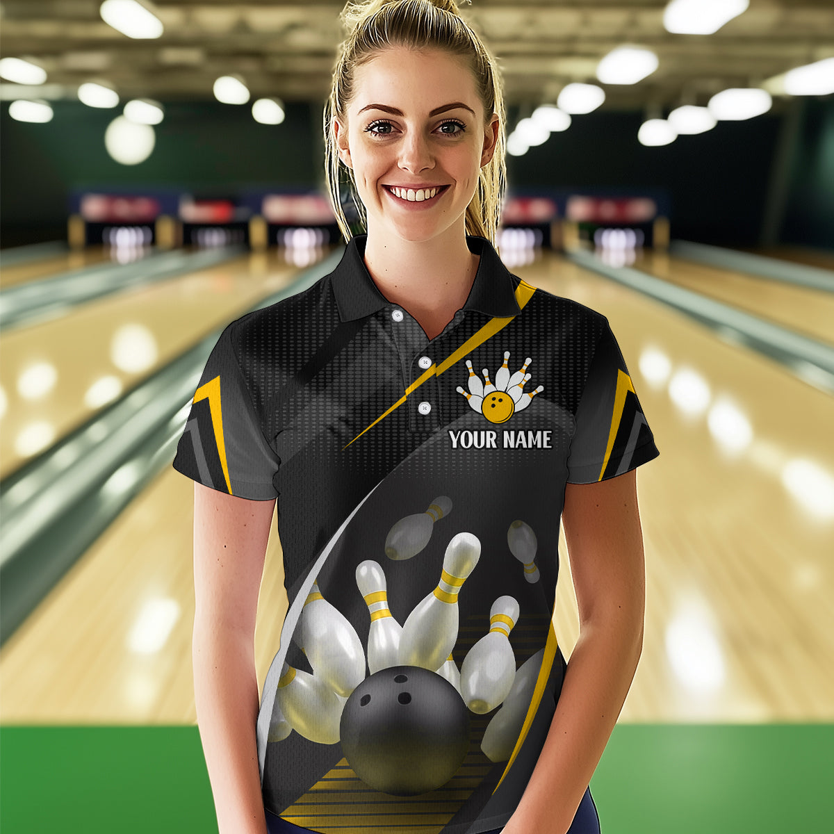 Yellow Bowling Shirts for Men Women Team Custom Bowling Polo & Quarter Zip Shirt MBL71
