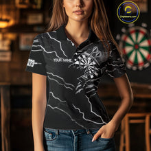 Load image into Gallery viewer, Custom Women&#39;s Dart Shirt – Black &amp; White Lightning Cobra Design – Personalized Dart Team Jersey TDM3882