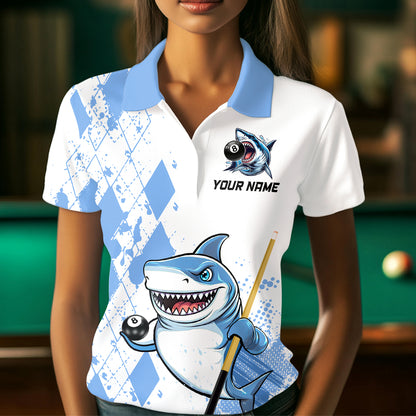Personalized Blue Shark Billiard Team Jerseys Billiard Shirts for Women Polo & 1/4 Zip Shirts NNT39
