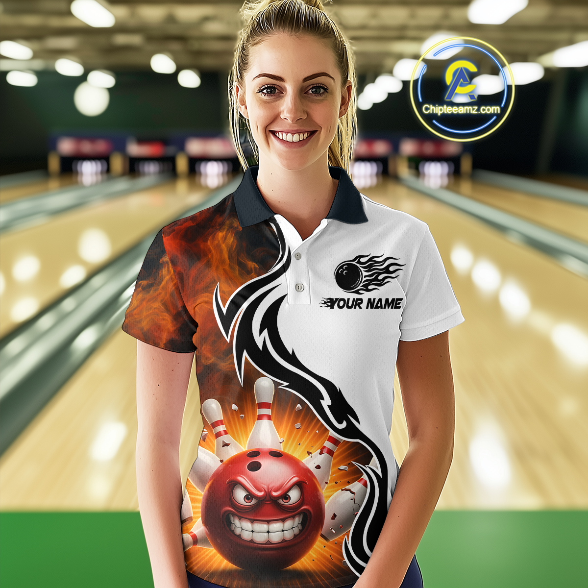 Flaming Angry Bowling Shirts Custom for Men Women Team Bowling Polo Shirts & 1/4 Zip MBL93