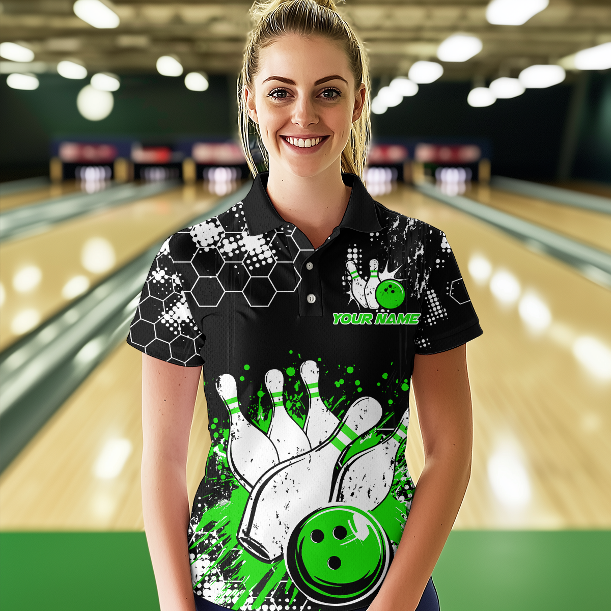 Green Watercolor Bowling Shirts Men Women Team Custom Bowling Polo & 1/4 Zip Shirt MBL60