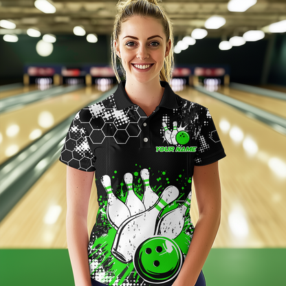 Green Watercolor Bowling Shirts Men Women Team Custom Bowling Polo & 1/4 Zip Shirt MBL60