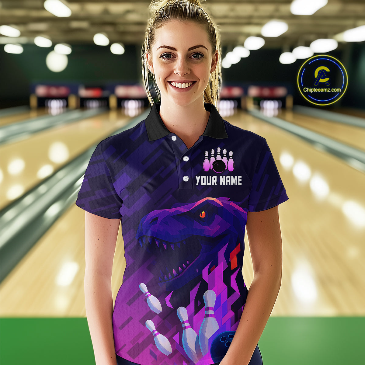 Dinosaur Purple Bowling Shirts for Men Women Custom Team Bowling Jerseys for Bowlers MBL133