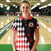 Load image into Gallery viewer, Red argyle pattern Retro Bowling Shirts For Women Custom My drinking team has a bowling problem NQS9825