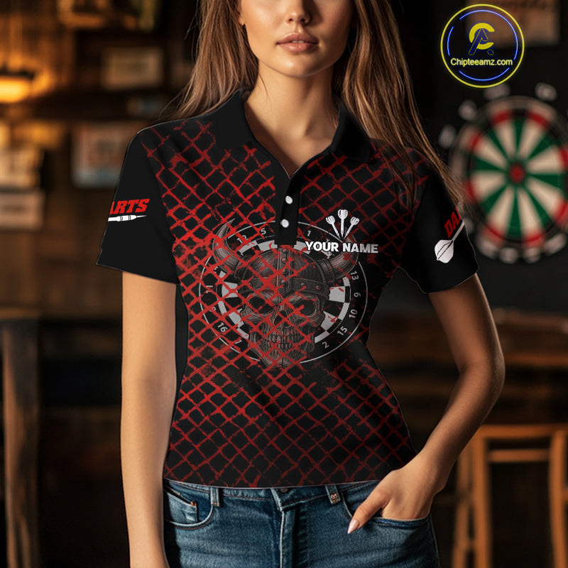 Red Splatter Skull Personalized Viking Women's Dart Shirt - Custom Name For Players NYN0436
