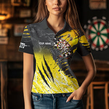 Load image into Gallery viewer, Personalized Yellow Black Eagle Dartboard Dart Polo &amp; Quarter Zip For Women Custom Team Dart Jerseys TDM3521