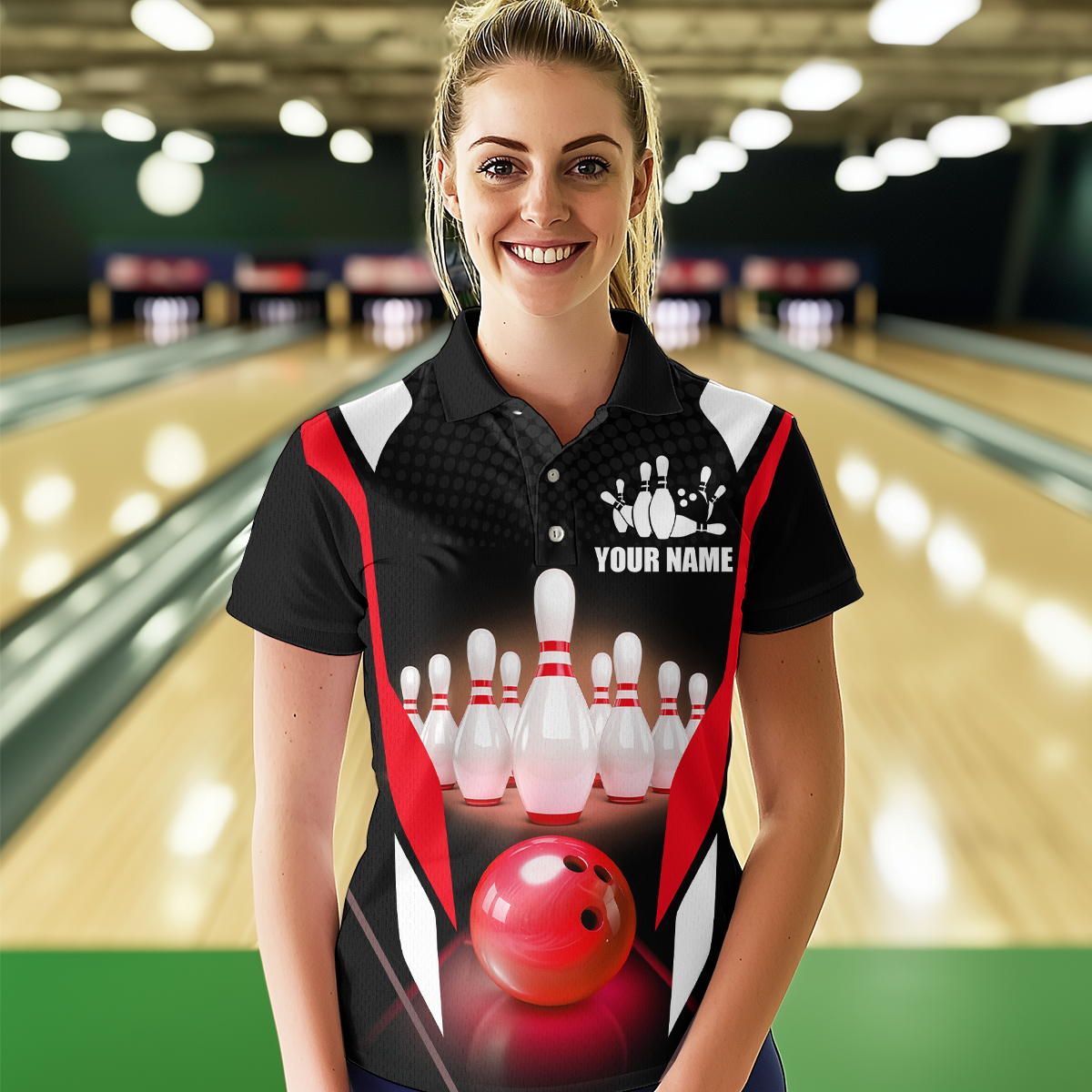 Red Bowling Shirt for Men and Women Bowling Jersey with Team Bowling Polo & 1/4 Zip MBL42