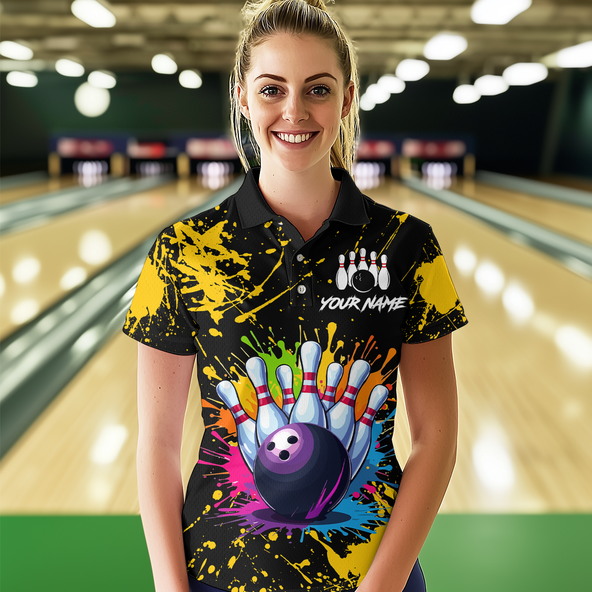Custom Yellow Watercolor Bowling Shirts for Men Women Team Funny Bowling Jersey MBL45