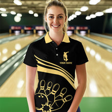 Load image into Gallery viewer, Black&amp;Gold Bowling Polo Shirt For Women Custom Bowling Jersey Vintage Bowling Team League Shirt BDT115