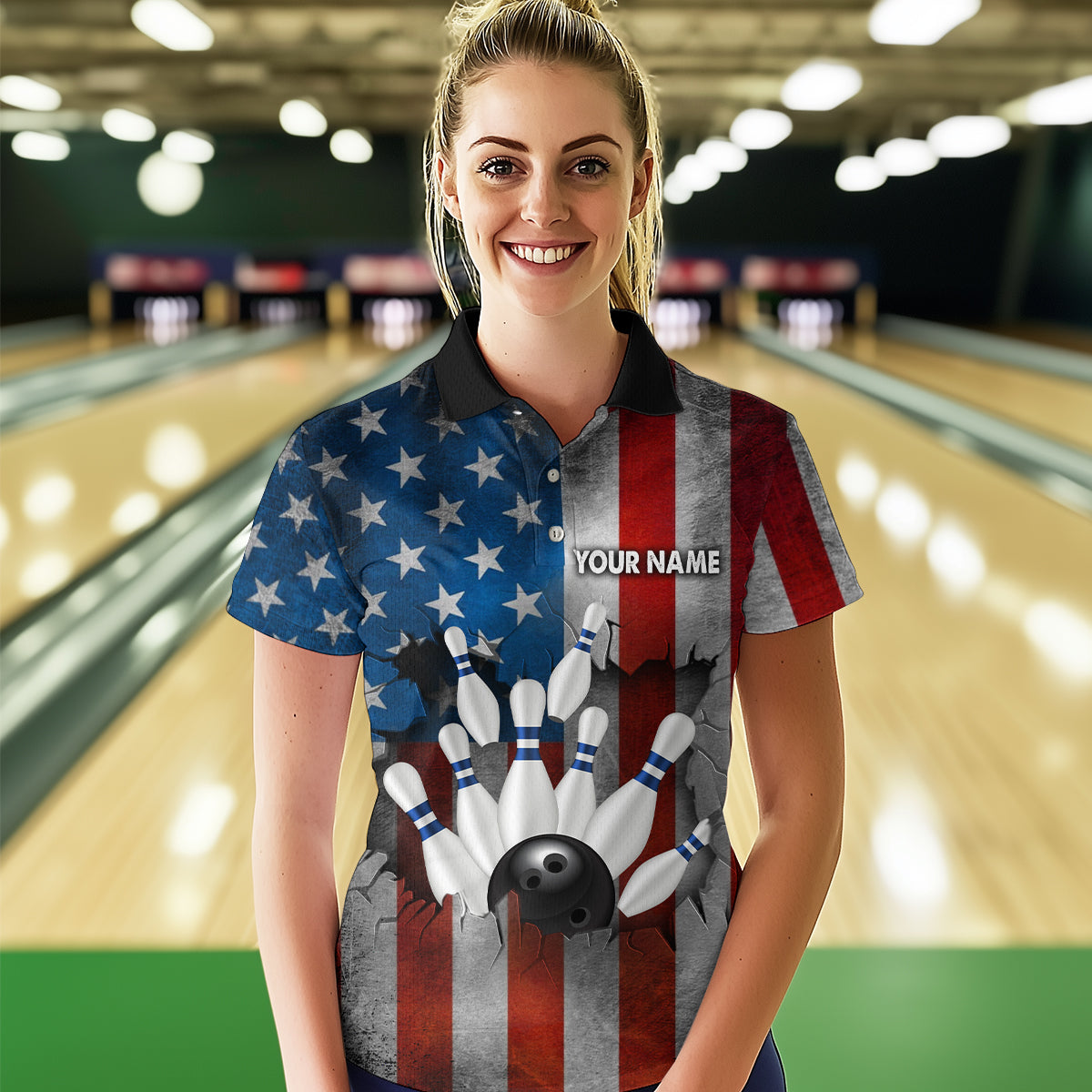 Custom American Flag Bowling Shirts for Men and Women Patriotic Bowling Polo& 1/4 Zip MBL54