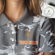 Load image into Gallery viewer, Gray Camo Orange Disc Golf basket Womens Disc golf polo shirt Custom team disc golf jerseys NQS9975