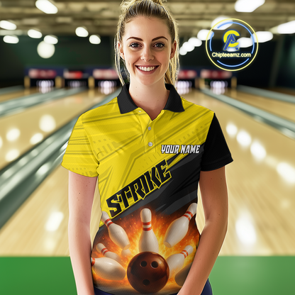 Custom Flaming Yellow Bowling Shirts for Women Men Team Bowling Polo & Quarter Zip MBL99