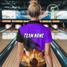 Load image into Gallery viewer, Custom Flaming Purple Bowling Shirts for Women Men Team Bowling Polo &amp; Quarter Zip MBL99