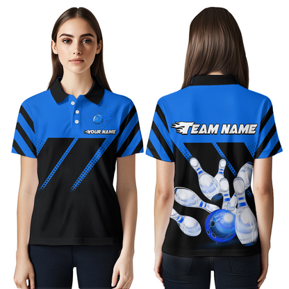 Blue Bowling Shirt Custom Bowling Jersey for Men Women Bowling Polo&1/4 Zip Shirts MBL51