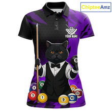 Load image into Gallery viewer, Custom Black Cat 8 Ball Pool Shirts Purple Billiard Shirt for Women Billiard Team Jersey Billiard Gift NNT181