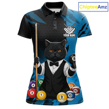 Load image into Gallery viewer, Custom Black Cat 8 Ball Pool Shirts Blue Billiard Shirt for Women Billiard Team Jersey Billiard Gift NNT181