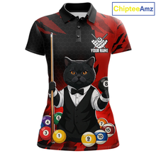 Load image into Gallery viewer, Custom Black Cat 8 Ball Pool Shirts Red Billiard Shirt for Men Billiard Team Jersey Billiard Gift NNT181