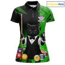 Load image into Gallery viewer, Custom Black Cat 8 Ball Pool Shirts Green Billiard Shirt for Women Billiard Team Jersey Billiard Gift NNT181