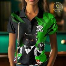 Load image into Gallery viewer, Custom Black Cat 8 Ball Pool Shirts Green Billiard Shirt for Women Billiard Team Jersey Billiard Gift NNT181