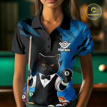 Load image into Gallery viewer, Custom Black Cat 8 Ball Pool Shirts Blue Billiard Shirt for Women Billiard Team Jersey Billiard Gift NNT181