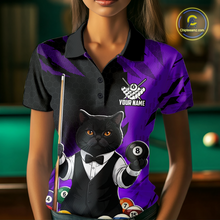 Load image into Gallery viewer, Custom Black Cat 8 Ball Pool Shirts Purple Billiard Shirt for Women Billiard Team Jersey Billiard Gift NNT181
