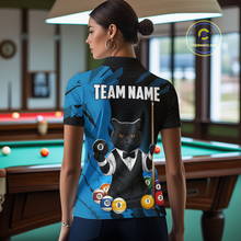 Load image into Gallery viewer, Custom Black Cat 8 Ball Pool Shirts Blue Billiard Shirt for Women Billiard Team Jersey Billiard Gift NNT181