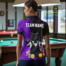 Load image into Gallery viewer, Custom Black Cat 8 Ball Pool Shirts Purple Billiard Shirt for Women Billiard Team Jersey Billiard Gift NNT181