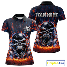 Load image into Gallery viewer, Custom Skull Bowling Jersey for Women - Flaming Strike Personalize Bowling Team Shirt Polo &amp; 1/4 Zip HNT215