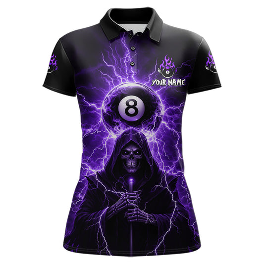 Grim Reaper Thunder Purple 8 Ball Pool Women Polo & 1/4-Zip Shirt Custom Billiards Ball Jerseys NYN2432