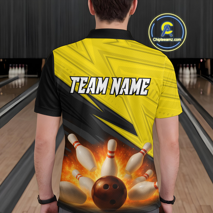 Custom Flaming Yellow Bowling Shirts for Women Men Team Bowling Polo & Quarter Zip MBL99