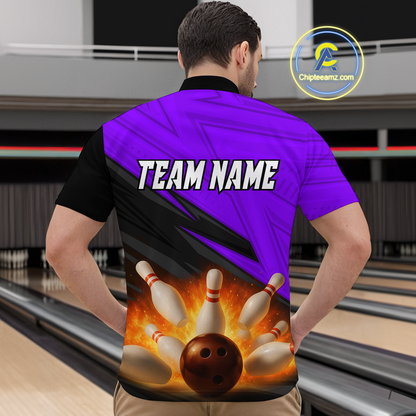 Custom Flaming Purple Bowling Shirts for Women Men Team Bowling Polo & Quarter Zip MBL99
