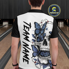 Load image into Gallery viewer, Blue Butterfly Skull Bowling Men Bowling Shirt Polo &amp; Quarter-Zip Bowling Team Jerseys HNT80