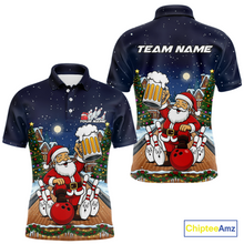 Load image into Gallery viewer, Custom Funny Beer Santa Christmas Bowling Jersey for Men Bowling Team Shirts Polo &amp; 1/4 Zip HNT140