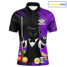 Load image into Gallery viewer, Custom Black Cat 8 Ball Pool Shirts Purple Billiard Shirt for Men Billiard Team Jersey Billiard Gift NNT181