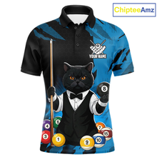 Load image into Gallery viewer, Custom Black Cat 8 Ball Pool Shirts Blue Billiard Shirt for Men Billiard Team Jersey Billiard Gift NNT181