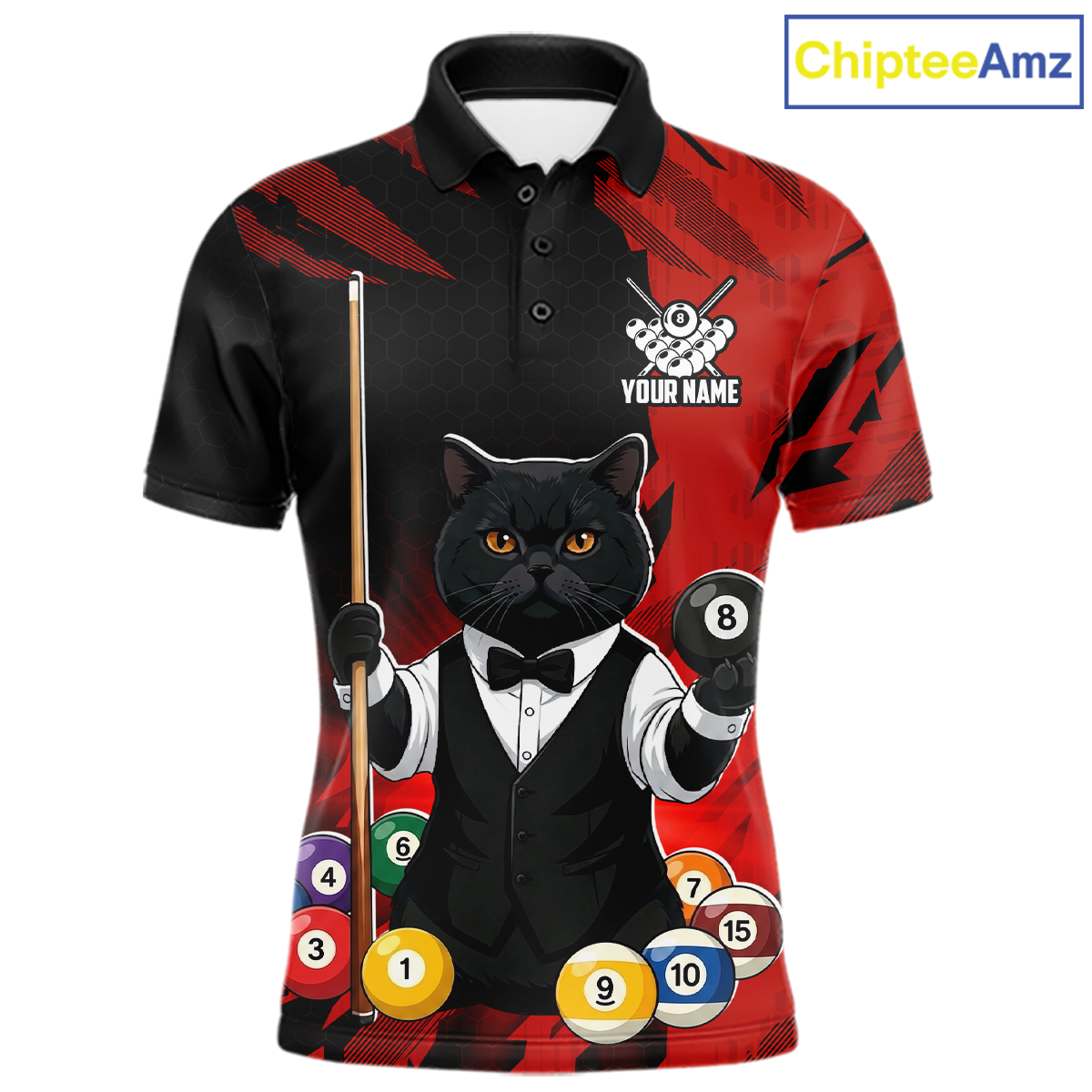 Custom Black Cat 8 Ball Pool Shirts Red Billiard Shirt for Men Billiard Team Jersey Billiard Gift NNT181