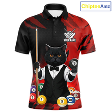 Load image into Gallery viewer, Custom Black Cat 8 Ball Pool Shirts Red Billiard Shirt for Men Billiard Team Jersey Billiard Gift NNT181