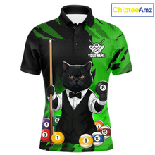 Load image into Gallery viewer, Custom Black Cat 8 Ball Pool Shirts Green Billiard Shirt for Men Billiard Team Jersey Billiard Gift NNT181