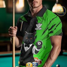 Load image into Gallery viewer, Custom Black Cat 8 Ball Pool Shirts Green Billiard Shirt for Men Billiard Team Jersey Billiard Gift NNT181