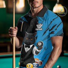 Load image into Gallery viewer, Custom Black Cat 8 Ball Pool Shirts Blue Billiard Shirt for Men Billiard Team Jersey Billiard Gift NNT181