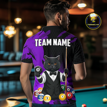 Load image into Gallery viewer, Custom Black Cat 8 Ball Pool Shirts Purple Billiard Shirt for Men Billiard Team Jersey Billiard Gift NNT181