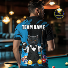 Load image into Gallery viewer, Custom Black Cat 8 Ball Pool Shirts Blue Billiard Shirt for Men Billiard Team Jersey Billiard Gift NNT181