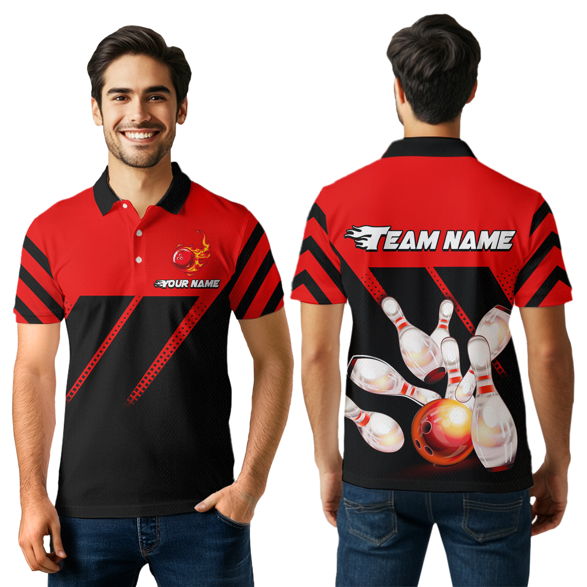 Red Bowling Shirt Custom Bowling Jersey for Men Women Bowling Polo&1/4 Zip Shirts MBL51